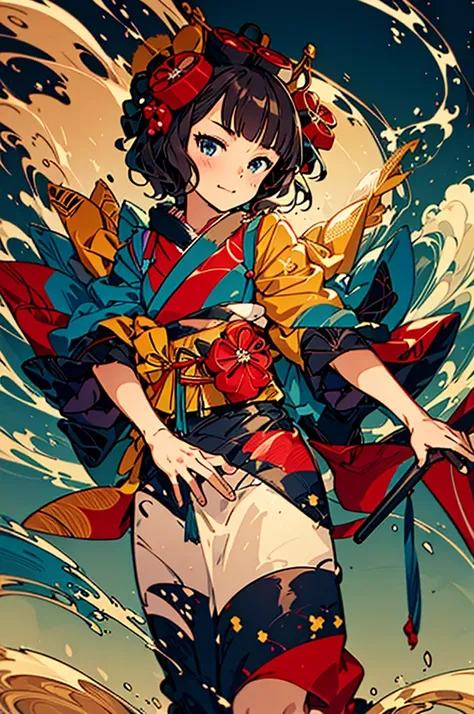 hokusai, masterpiece, super high quality, ( highly detailed original illustration), , ((hana sakura)(graffiti)), double exposure...