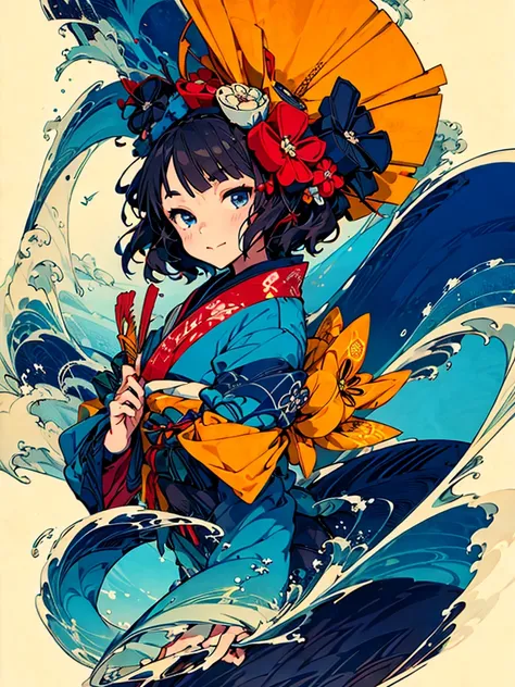 background:36 Views of Fugaku Kanagawa Okinami Ura, hokusai, masterpiece, super high quality, ( Highly detailed original illustration), , ((Hana Sakura)(graffiti)), Double exposure, A fluid fusion of abstract art, Glitch, ( 2D), ( Original illustration com...