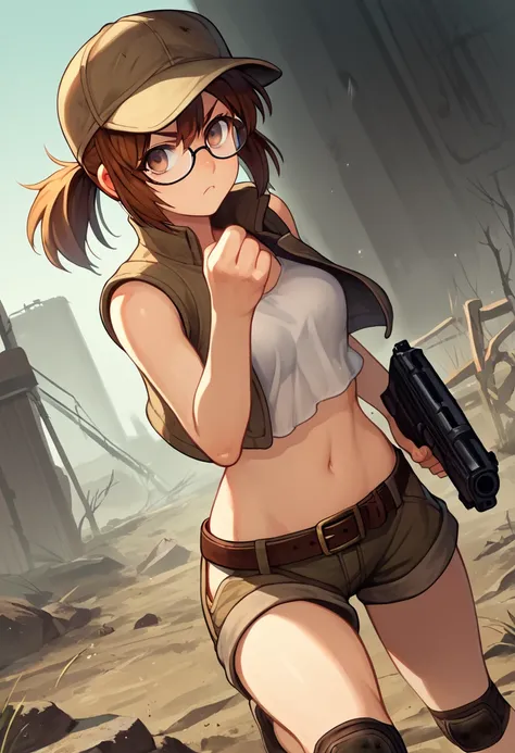 score_9, score_8_up, score_7_up, source_anime, fiogermi,1girl,fio germi, brown hair, glasses, medium hair, ponytail, brown eyes,...