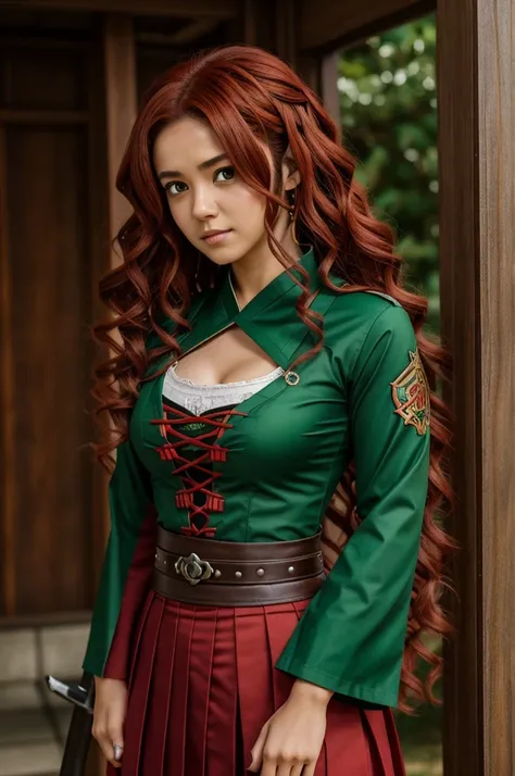 Lynx Hashira, is a pillar of the Demon Slayer Corps. She is a beautiful girl with curly brown hair, red at the ends. She dresses modestly, wearing the Demon Slayer Corps uniform, wearing a green Haroy with a free wing pattern. Lover of Rengoku Kyojuro