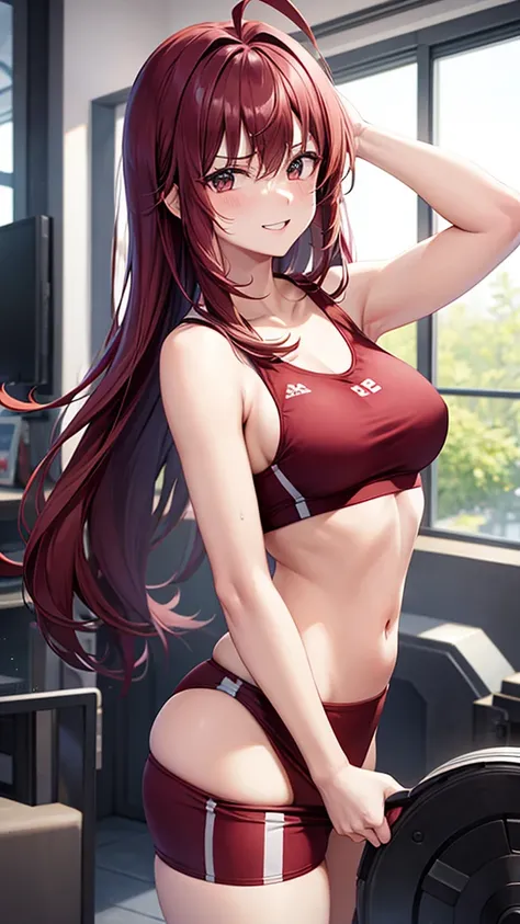 kei (dirty pair) (cosplay), 32-years-old femaile. dark red long hair with bangs to the eyebrows. wearing a sexy gym uniform. sex...