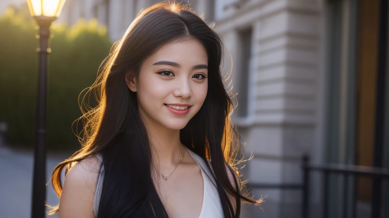 creates a photograph of a beautiful 22 year old woman, perfect silhouette, (full body:1.2), medium bust, (long hair: 1.2), highly detailed facial and skin texture, detailed eyes, double eyelid work, (black party dress:1. 3), sincere smile ((best quality, 8...