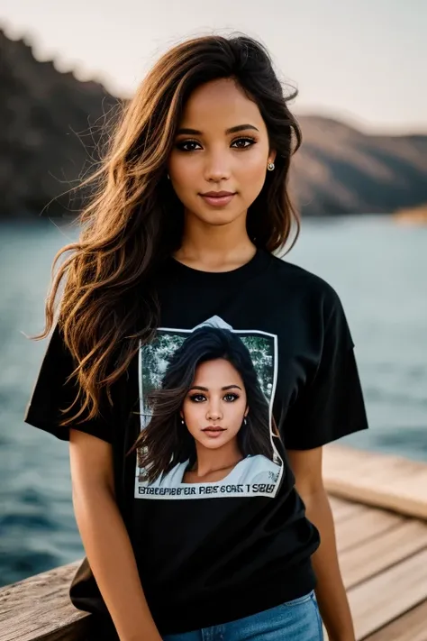 photo of beautiful (jennachar1ette:0.99), a woman in a (jetty:1.1), perfect hair, wearing (t-shirt:1.2), (sweater), modelshoot style, (extremely detailed CG unity 8k wallpaper), professional majestic (photography by  joel meyerowitz:1.1), (Olympus XA2 Came...