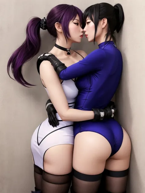 sexy ayane and kasumi from doa (dead or alive), 2 girls, wearing sexy traditional tight asian dresses, wearing dress, noble eleg...