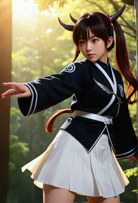 (RAW Photos, Highest quality), (Realistic, Photorealistic Truth: 1.3), Highest quality, Very detailed, masterpiece, Very detailedな, shape, One Girl, Kanao Tsuyuri, ((Buns pats,Side Ponytail)),(( Demon Slayer uniform:1.4)), Butterfly Hair Ornament,( white b...