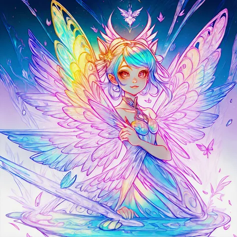 a cute female fairy with rainbow wings