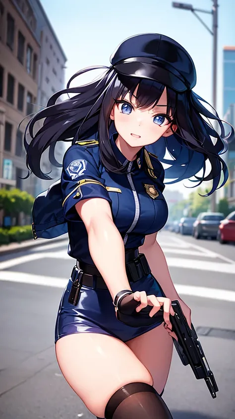 Beautiful anime girl, young, police lookbook, close up