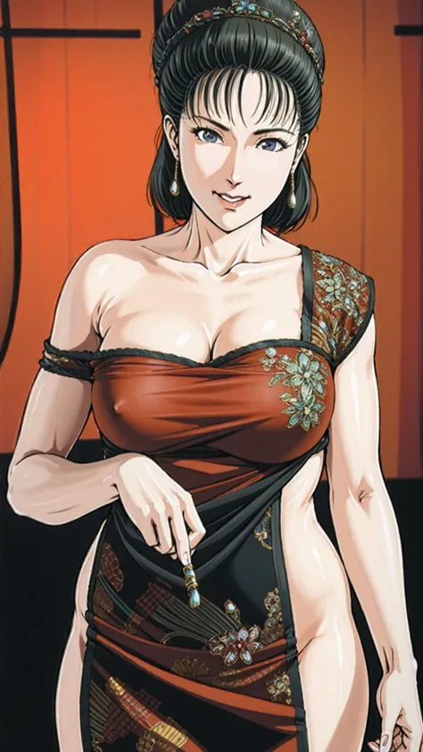 (best quality), (very aesthetic), (ultra-detailed), (best illustration),(a mature female),(perfect face),Suikoden,Mrs. Lin,(((NSFW))),((full_body)),((full_NUDE)),(Woman with pubic hair),red cheek,sweating,skinny,flushed skin,(standing),traditional Chinese ...