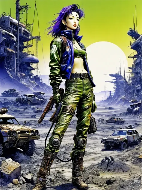 wasteland, sci-fi art, (in style of Hirohiko Araki:1.3)