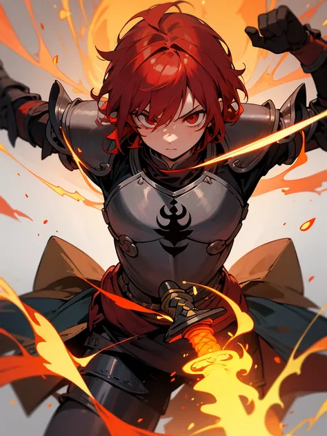 Rakshasa, Redhead, Black Armor, ,Ready your sword, Burning Flames