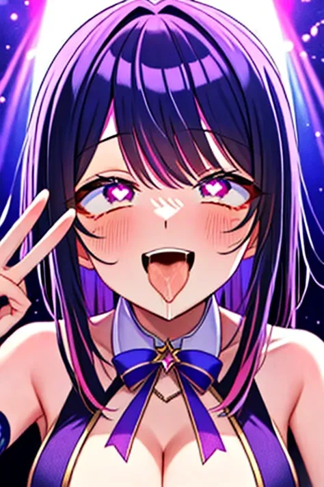 Hoshino Ai、front、ahegao、Double Peace、Show off your cleavage、Idol、smile