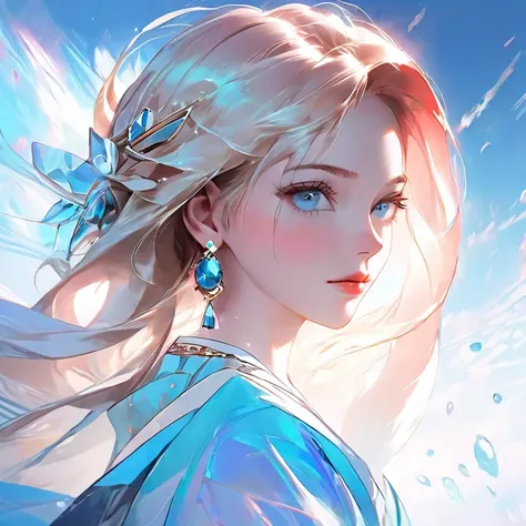 There is a picture of a woman，She has blue eyes and earrings, Popular on cgstation, rossdraws 1. 0, Popular trends on artstration, rossdraws 2. 5, Clean art style, rossdraws 2. 0, guweiz style artwork, Discord profile picture, Lovely art style, Qatar, Digi...