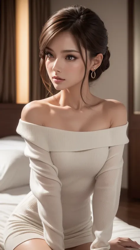 Masseter muscle area, highest quality, masterpiece, High resolution, Photorealistic, Raw photo, 8k wallpaper, perfection, Professional Lighting, Very detailed, Depth of written boundary, ((One beautiful woman)), ((40 years)), Sexy Woman, Hotel Rooms, (tigh...