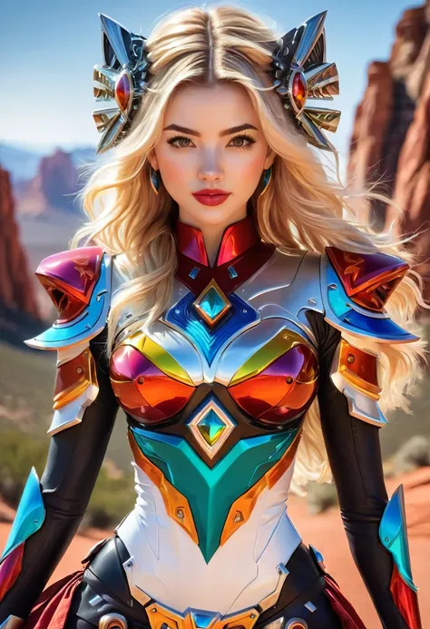 Beautiful boho women stunning merge of Masiela Lusha with colorful southwestern style dress. colorful southwestern earing and. jewelry, blond colored hair that is coarse, wiry, and tightly curled. It often has a rough texture, feels stiff to the touch, and...