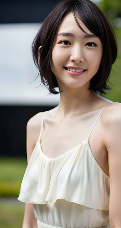 Highest quality, masterpiece, Ultra-high resolution, (Realistic:1.4), RAW Photos, One girl, Beautiful Japanese Women, Beautiful Skin, Black Hair:1.7, gakki, ((short hair:1.5)), Age 25, Smile happily:1.2, Micro Bikini