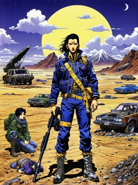 wasteland, sci-fi art, (in style of Hirohiko Araki:1.3)