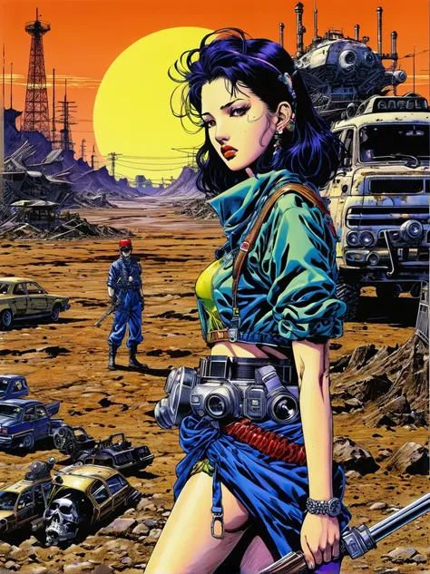 wasteland, sci-fi art, (in style of Hirohiko Araki:1.3)