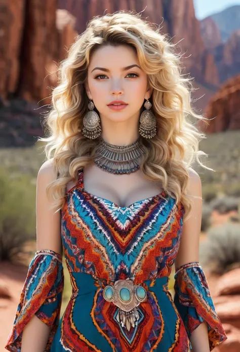 beautiful boho women stunning merge of masiela lusha with colorful southwestern style dress. colorful southwestern earing and. j...