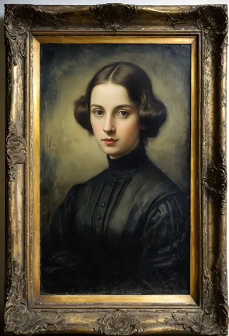 portrait, frame, old picture, 1500 dated, oil painting, antique period, suspense tone, desaturated image, no realistic image