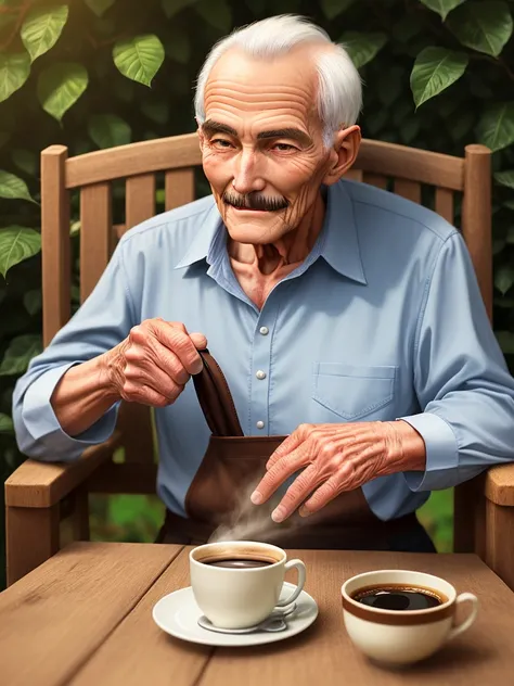 Senior man growing coffee 