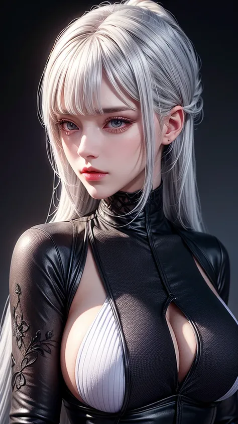 girl with white hair,with bangs, black gloves, purple clothes,4K, masterpiece, perfect body, stem,perfect eyes, perfect shading, perfect lighting, best quality, work of art, ultra detailed, detailed clothing