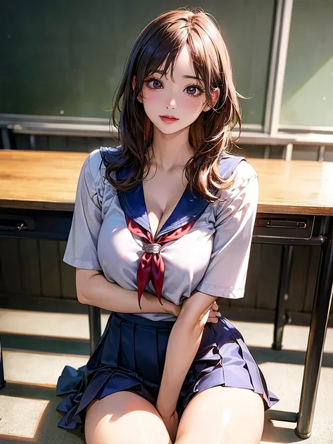 (Ultra-detailed、masutepiece, top-quality:1.3), (Ultra detailed 8K cg:1.2), (hyper realisitic:1.35), (Photorealistic:1.45), (Realistic:1.4), Cowboy Shot,
1 beautiful Japanese girl, 28 years old, beautiful supermodel, Japanese Idol, Large breasts, (sitting o...