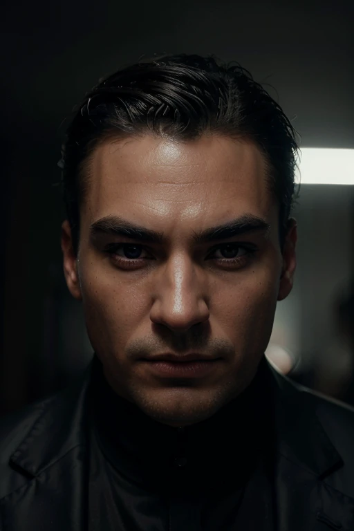 a man, detailed portrait, handsome man, striking facial features, intense gaze, perfectly sculpted jawline, chiseled cheekbones, lush full lips, thick eyebrows, piercing eyes, perfectly styled hair, elegant suit, confident pose, dramatic lighting, cinemati...