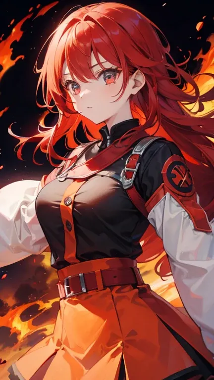 1 girl, red haired girl, fire element, ((very vibrant and high quality)) ((beautiful expression))