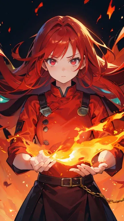 1 girl, red haired girl, fire element, ((very vibrant and high quality)) ((beautiful expression))