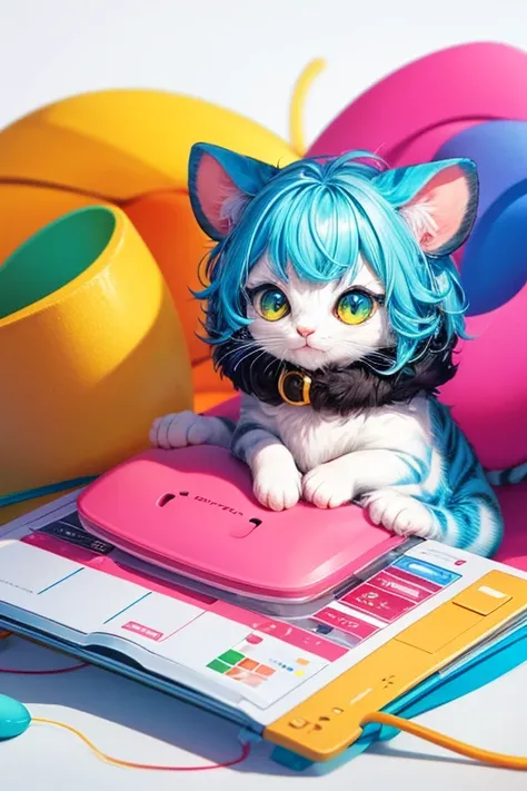 , cute cat and mouse, colorful colors