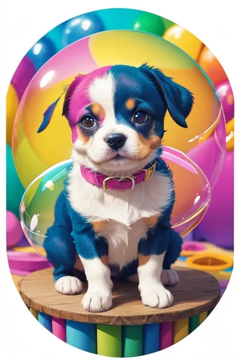 cute dog, Soap bubbles, colorful colors 