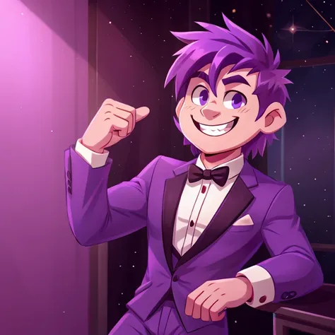 Handsome guy, good physique, Beautiful, purple hair, Nice smile, purple hair third tycoon suit, charismatic, no furry,