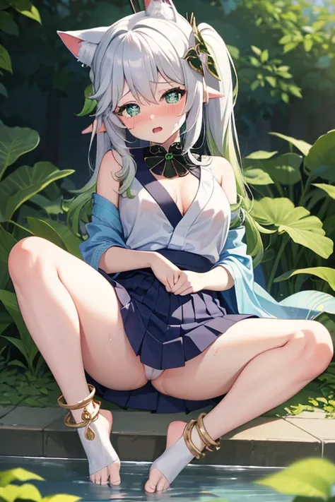 soaked,anklet,yukata,orgasm,fucked silly,wet clothes,masterpiece, best quality, {{{partially unbuttoned}}}, loli, kawaii, long hair, ahoge, beautiful detailed eyes, aqua eyes, eyeball, heart in eye, cat_ears, nose blush , shy, blush, endured_face, medium b...