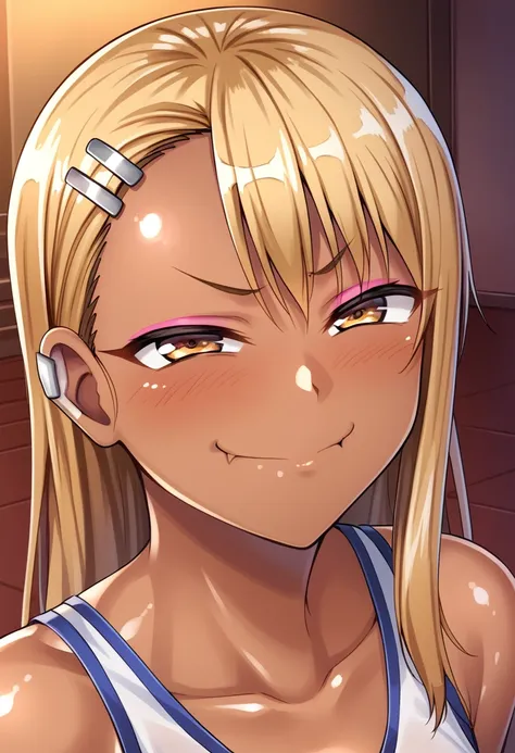 score_9, score_8_up, score_7_up, source_anime, solo, 1girl, nagatoro hayase, smug, hair pin, dark skin, dark-skinned female, mak...