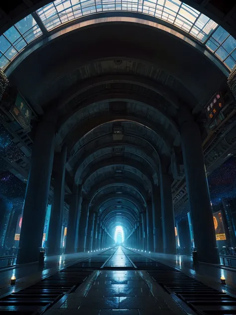 Best Quality，8k，Huge underground city，Underground Labyrinth，Anime Art，mysterious，train，the way，Super huge structure，Super huge torii，Multidimensional，A world beyond imagination，High Dimension，Fantasy，Different space，Nature，romantic，A world beyond imaginati...