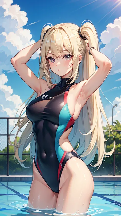 ((Best Quality)), (ultra-detailliert), ((Extremely detailed)), (Beautiful), ((Kawaii Girl)), ((UHD)), (masterpiece), (high quality), (best quality), (4K), (high quality), 1, solo woman, 1woman, ((platinum blond hair)), parted bangs, ((hair intakes)), long ...