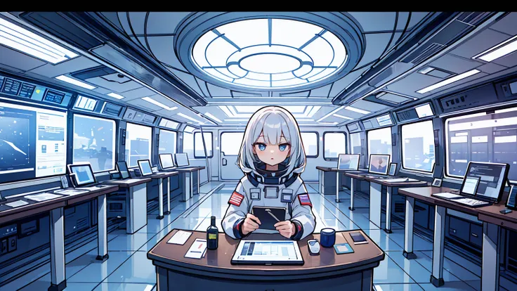 (masterpiece, best quality),1 woman, different hair colors, different faces,letterboxed, perfection of fashion,chapped lips, casual attire, upper body, Studying alone with a tablet,eyes are on the tablet,I look towards the glass window,side,in space,Inside...