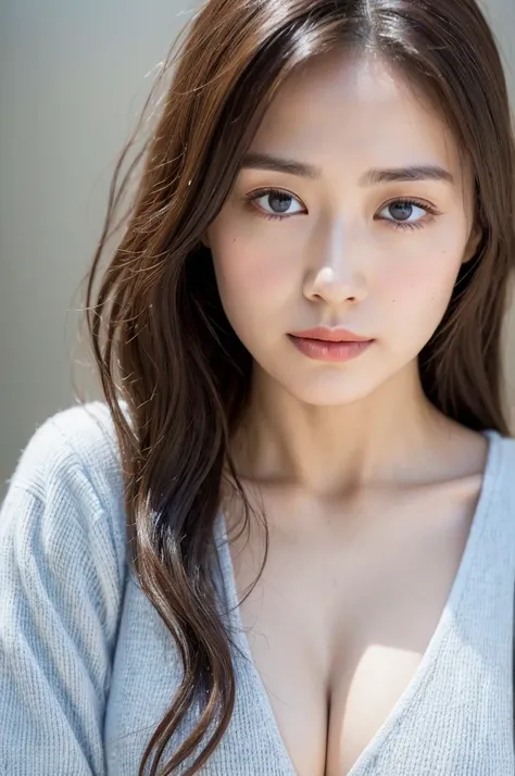 ((Highest quality, 8k, masterpiece :1.3)), One girl, Very fine skin、Close-up of face、Beautiful woman with slim abdominal muscles :1.3, (Random Hairstyles, Huge breasts :1.2), Casual clothing :1.2 Highly Detailed Faces, Fine grain, double eyelid、Japanese wo...