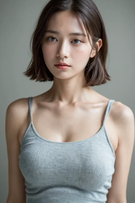 ((Highest quality, 8k, masterpiece :1.3)), One girl, Very fine skin、Close-up of face、Beautiful woman with slim abdominal muscles :1.3, (Random Hairstyles, Huge breasts :1.2), Casual clothing :1.2 Highly Detailed Faces, Fine grain, double eyelid、Japanese wo...