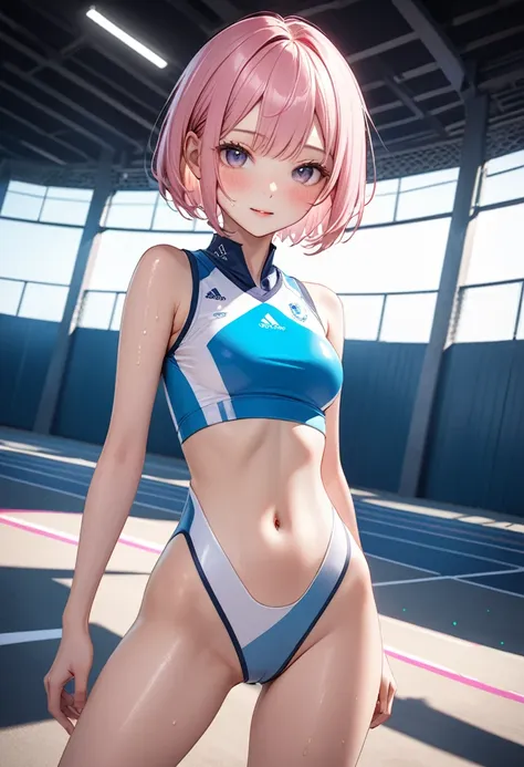 female shooting olympian athlete,(((Player Jerseys), (Glowing costumes))), (navel), skindentation, skinny, alone, 1 woman, masterpiece, best quality, best quality, 16,000, incredibly absurd, very detailed, 2.5D, AI creation, delicate and dynamic, very deli...