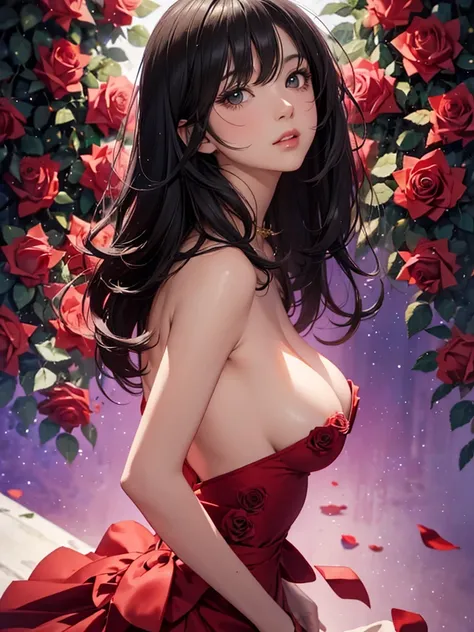 Staring straight ahead，Facing forward,front facing portrait((Highly detailed CG unit 8k wallpaper, masterpiece, High resolution, highest quality, highest qualityのリアルテクスチャスキン)), ((very beautiful woman,  :1.5, plump lips,  (messy black hair, white skin, smal...