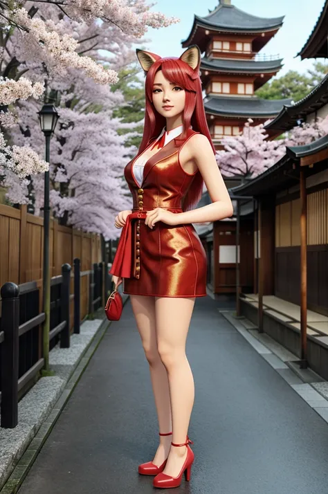 3d animation fox standing in japanis outfit 
