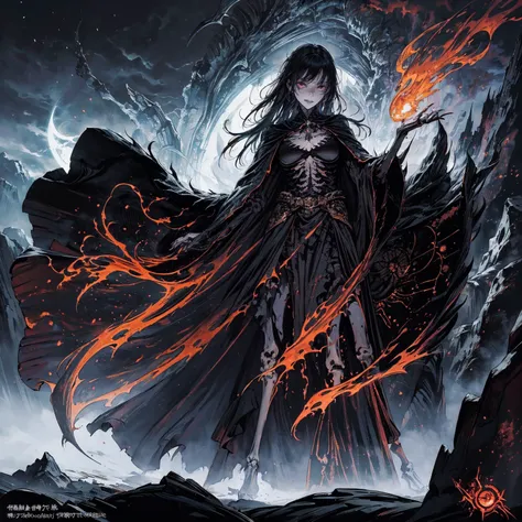 Black Hair动漫人物, Detailed cover design, Anime epic artwork, detailed key anime art, Be focused, dark fantasy artwork, Anime Fantasy Artwork, Official artwork with high detail, Dark Witch Panorama, Lich Vecna (d&d), (full body shot:1.5), (Wide-angle lens:1.2...