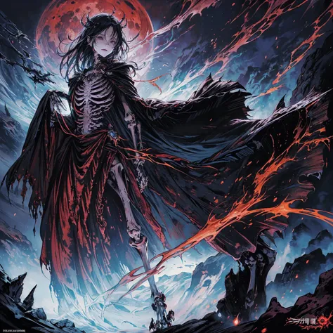 Black Hair动漫人物, Detailed cover design, Anime epic artwork, detailed key anime art, Be focused, dark fantasy artwork, Anime Fantasy Artwork, Official artwork with high detail, Dark Witch Panorama, Lich Vecna (d&d), (full body shot:1.5), (Wide-angle lens:1.2...