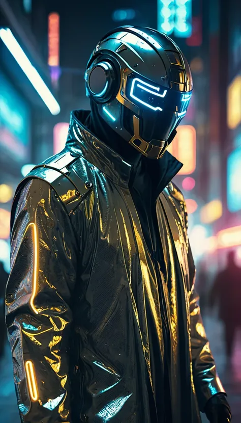 (best quality:1.3), (best performance:1.2), (best illustration:1.2), (Comic style:1.2), (artistic cinematic lighting:1.2) (1man) wearing futuristic electronic robes Cyberpunk technological, his body is covered by metallic parts, in a cinematic horror movie...