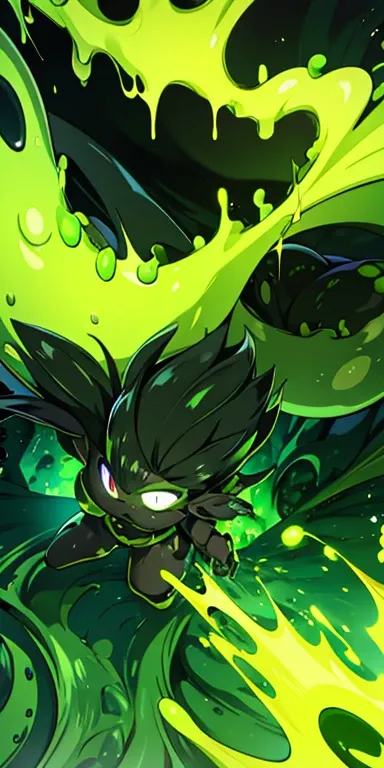 A vibrant green and black slime monster, oozing with toxic energy. 