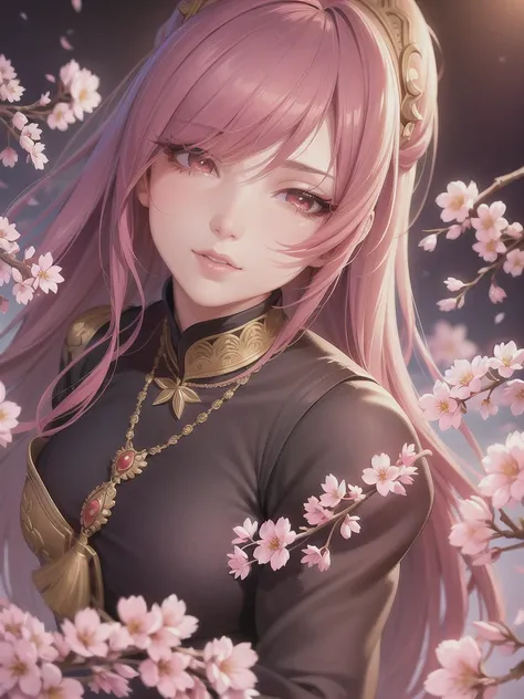 a  full-length,cherry blossom background,short skirt,detailed face,beautiful eyes,detailed lips,long eyelashes,portrait,detailed skin,intricate details,highly detailed,masterpiece,8k,HDR,vibrant colors,cinematic lighting