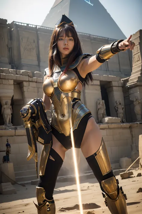 ((Highest quality、8k、masterpiece:1.3))、Realistic, Sharp focus, High resolution, High resolution, Portraiture, One person, woman, beautiful woman, (((Action pose)))、Ancient Egypt、Cyber Battlesuit、Complex technology, pyramid、Ancient Egypt都市、Light and shadow、...