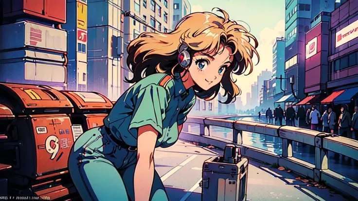 (80s, Retro, City Pop Poster:1.5), (Album cover), (masterpiece, Highest quality), (anime, figure), 
Best Photo Poses, Dynamic Angle, Cowboy Shot, blonde Russian girl, 19 years old, Large Breasts, Wide Hips, Perky ass, Round ass,
girl, alone, smile, A perfe...