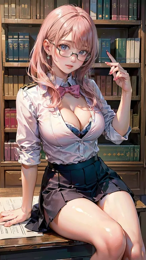 ((Highest quality, 8k, masterpiece :1.3)), (Sharp focus :1.2, Beautiful woman with perfect figure :1.4, Slim Abs), ((Big Breasts, Emphasize cleavage:1.2)), (Photorealistic:1.4), (realistic:1.4), (Pink Hair:1.5), Highly detailed face and skin texture, Fine ...